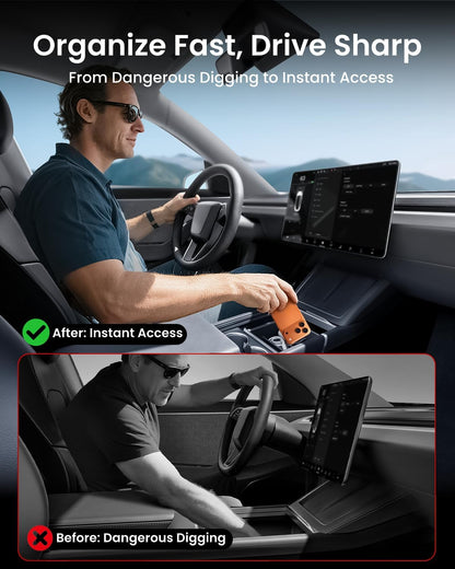 REEVAA 2026 Tesla New Model Y Juniper Accessories - Center Console Organizer [Maximized Space | OEM Fit & Noise-Free] 2-Layer Material, Fit for Model Y 2025-2026, 4PCS, Gray