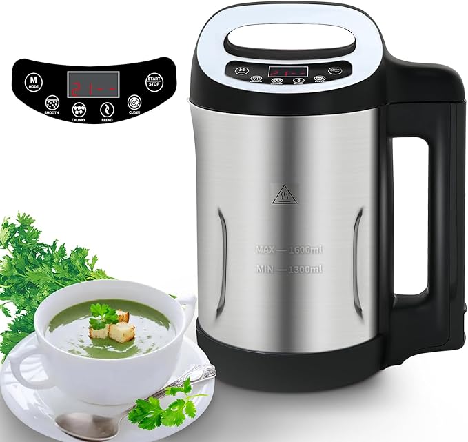 Soup Maker 1.6 L, 4-in-1 Multifunctional Smooth Soup and Chunky Soup Machine