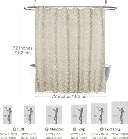 Siiluminisoy Beige Boho Woven Fabric Cute Shower Curtain, 72 x 72 Tufted Chevron Textured Striped Modern Farmhouse Minimalist Cloth Shower Curtain for Bathroom
