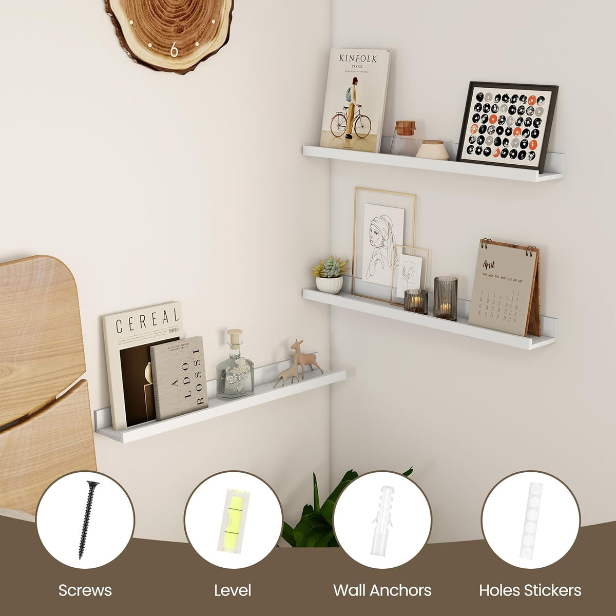 Axeman Floating Shelves for Wall - 24 Inch Picture Ledge Shelf Set of 2 - White Floating Shelves with Lip - Picture Shelf for Wall with Ledge - Photo Ledge Shelves for Pictures Nursery Books