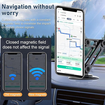 Universal 360° PRO Magnetic Suction Phone Holder Car,Alloy Folding Magnetic Cell Phone Holder for Car [Super Strong Magnet] Bracket Magnetic Dashboard Phone Car Mount for All Smartphone (Silver)
