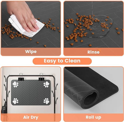 Pet Feeding Mat-Absorbent Pet Placemat for Food and Water Bowl, with Waterproof Rubber Backing, Quick Dry Water Dispenser Mat for Dog and Cat (24"x16", Blue)
