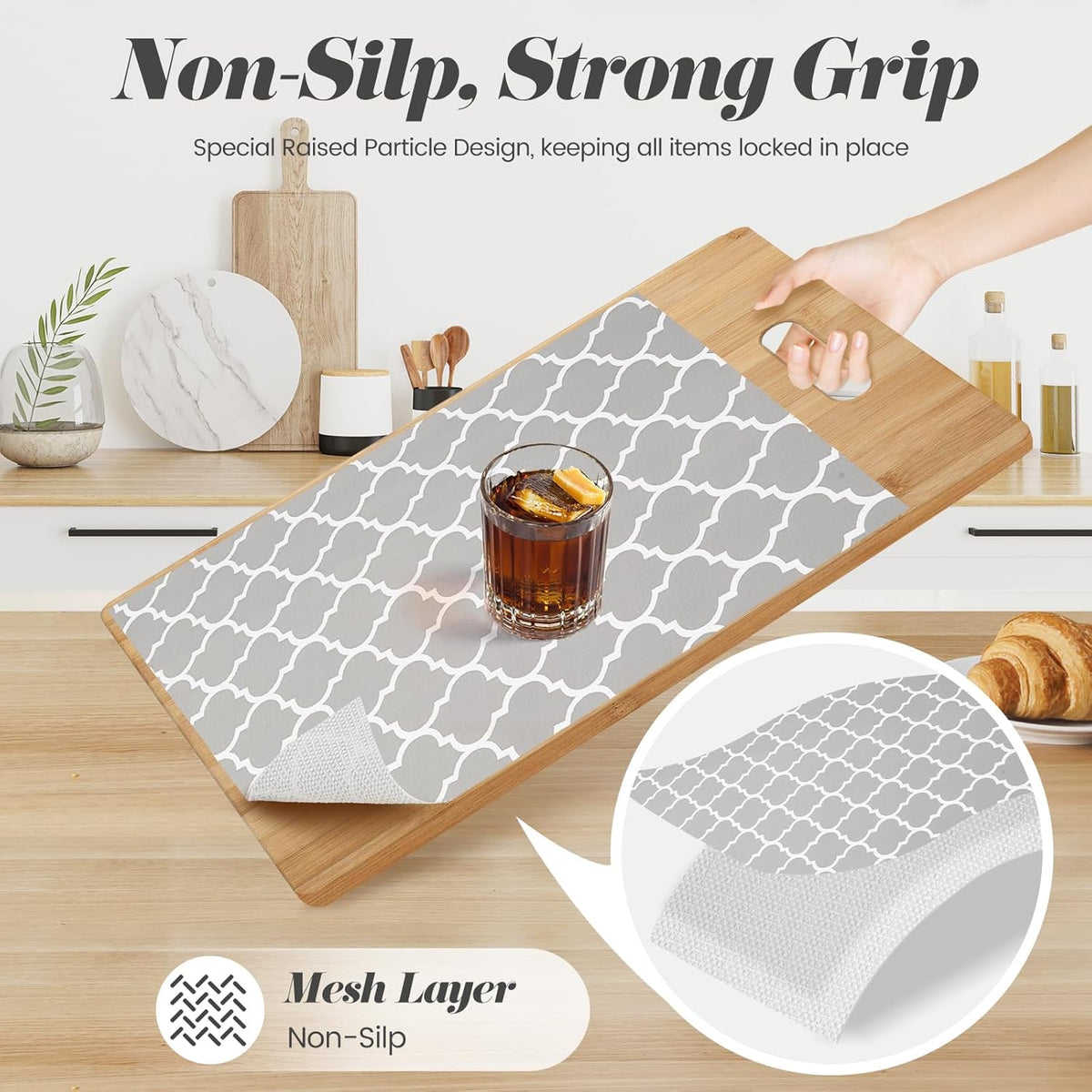 Drawer Shelf Liner for Kitchen Cabinets, Non Adhesive Slip Resistant Shelf Paper Easy to Clean, Strong Grip Thickened Waterproof Washable Mats for Pantry Shelves, Cupboard, Dresser, 17.5 in x 30 FT