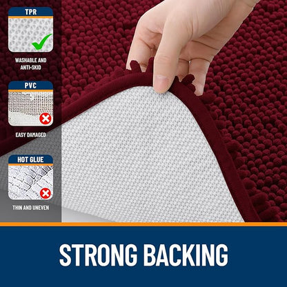 OLANLY Bathroom Rugs 47x20, Extra Soft Absorbent Chenille Bath Rugs, Rubber Backing Quick Dry, Machine Washable Bath Mats for Bathroom Floor, Tub and Shower, Home Decor Accessories, Burgundy