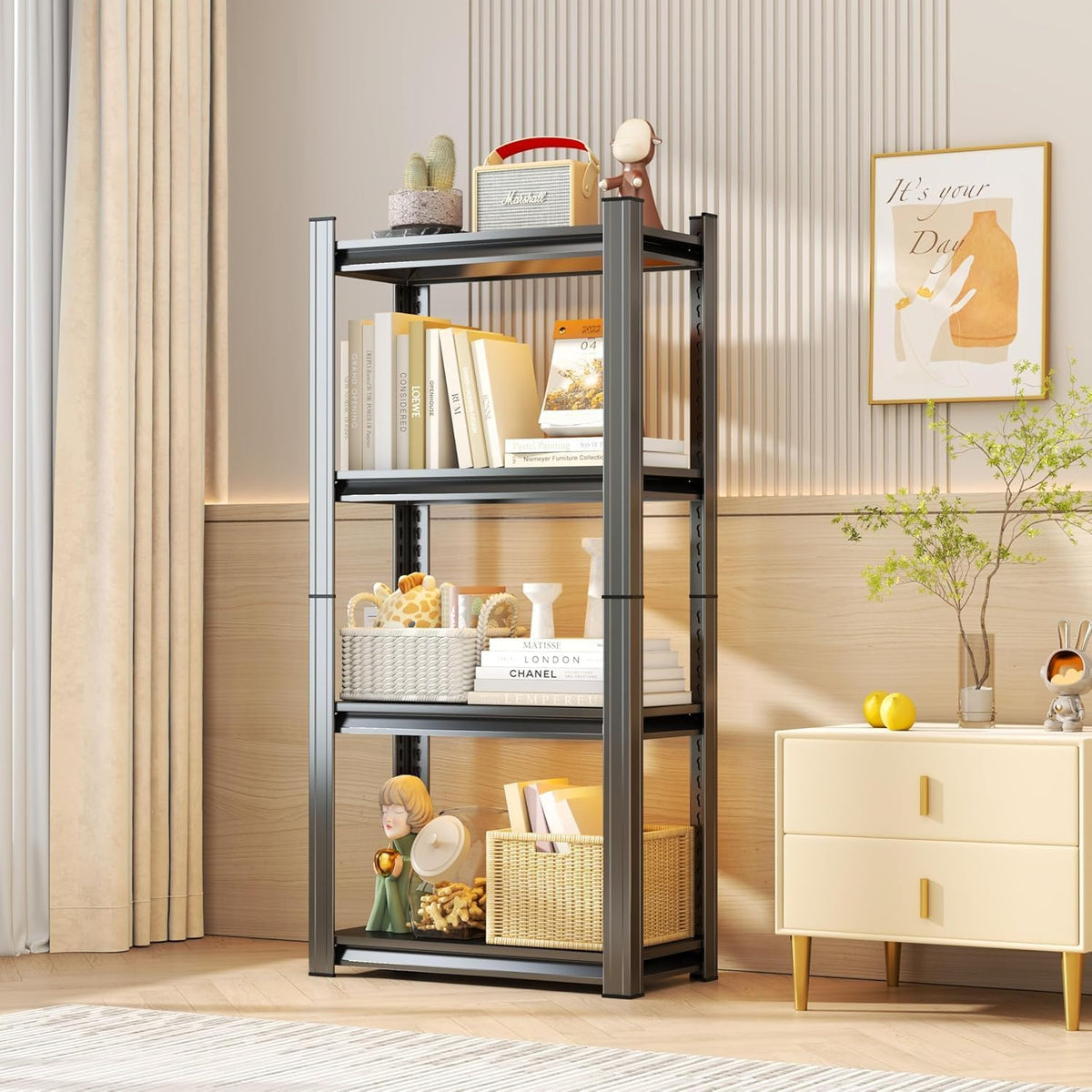Storage Shelves, Garage Metal Shelving Unit, Adjustable, Double-Layer Column with Reinforced Ribs, Heavy-Duty, Capable of Bearing 2400 lbs, Suitable for Garage, Warehouse, Kitchen Storage