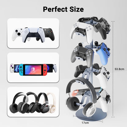 Gaming Controller Holder Aluminum Alloy 4 Layers,360-degree rotatable Headphone Stand,Gaming Controller Stand for Xbox PS5 PS4 Switch,Gaming Controller Headset Holder for Gaming Accessories