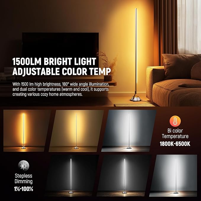 NEEWER Smart RGBW Floor Lamp, 1500lm LED Standing Corner Light Compatible