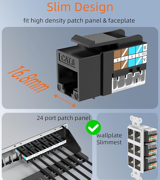 Rapink RJ45 Keystone Jack Cat6 10G Support, Cat6 Keystone Jacks UTP 50 Pack
