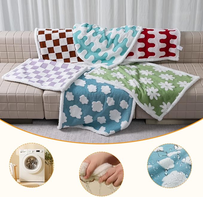 Maidewow Waterproof Pet Blanket for Dogs,Blue Stylish Jacquard Pets Blankets for Cat 85x85in Bed Couch Covers Puppy Sharpa Fleece Cats Washable Reversible Furniture Protection (Blue Cloud,XXL)