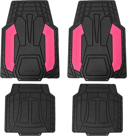 FH Group Heavy-Duty Rubber Floor Mats for Cars - Stripe Design, Universal Fit Full Set, Climaproof, Trimmable for Most Sedan, SUV, Truck - Pink