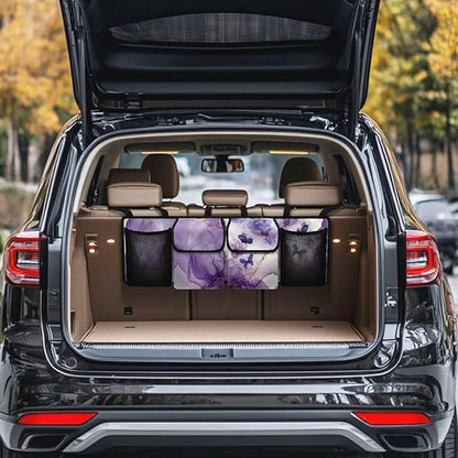 Car Trunk Organizer, Purple Butterfly Car Accessories Marble Car Organizer for SUV/Truck/MPV, Hanging Car Storage Organizer with 4 Pocekts, Frees Trunk Floor, Sturdy Space Saving Expert