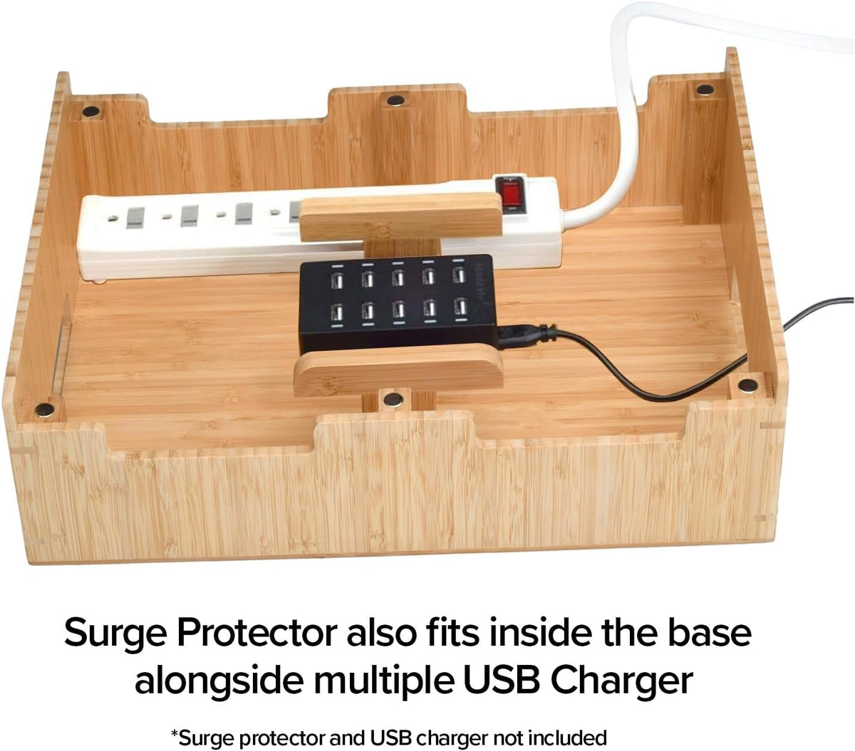 MobileVision Bamboo 12-Port Charging Station & Docking Organizer for Smartphones & Tablets, Family-Sized, for use in Corporate Offices & Classrooms
