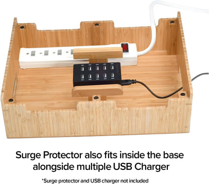 MobileVision Bamboo 12-Port Charging Station & Docking Organizer for Smartphones & Tablets, Family-Sized, for use in Corporate Offices & Classrooms