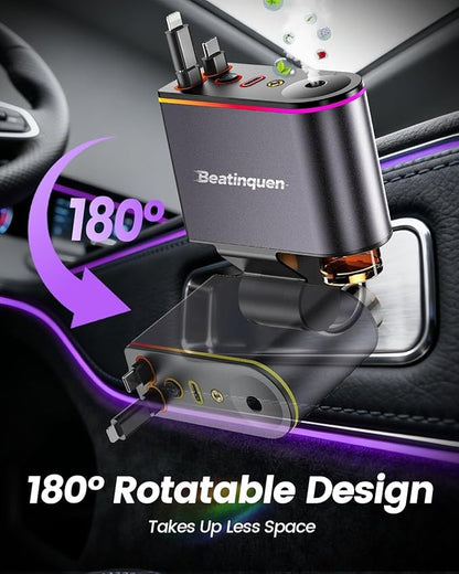 【2026 Upgrade】 5 in 1 Retractable Car Charger USB C - Fast Charging Retractable Car Phone Charger with Car Air Freshener Diffuser - 66W Cigarette Lighter Adapter USB-C/Type-C for iPhone17/16/15/14