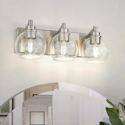 METWET Bathroom Light Fixtures, 3-Light Brushed Nickel Vanity Light, Modern