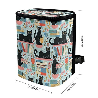 Black Cat Cute Pattern Car Trash Can, Suitable for Rear Seats and Behind The Center Console