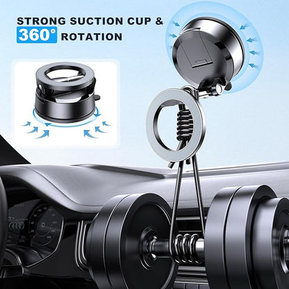 MOKPR Car Phone Holder for Magsafe, Vacuum Magnetic Car Phone Mount Foldable Hands-Free Suction Cup Phone Holders for Your Car for iPhone 16 Pro/Pro Max 15 14 13 12