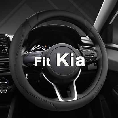 West Llama Customized Auto Car Steering Wheel Cover for Kia Sportage Sorento Spectra Forte 14.5-15 inch (Black-Standard Size)