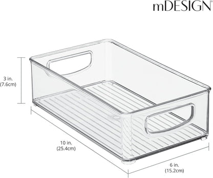 mDesign Small Plastic Storage Organizer Container Bin, Closet Organization for Hallway, Bedroom, Linen, Coat, Entryway - Holds Clothing, Blankets, Accessories, Toys - Ligne Collection, 4 Pack, Clear