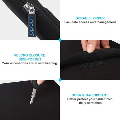 Lacdo Tablet Sleeve Case for 11 inch iPad A16 / 11 inchs iPad Pro M5 M4 / 11" iPad Air M3 M2 / 10.9" iPad / 10.2" iPad / 10.9" ipad Air / 11 Inch Samsung Galaxy Tab A9+ Bag, Fit Magic Keyboard, Black