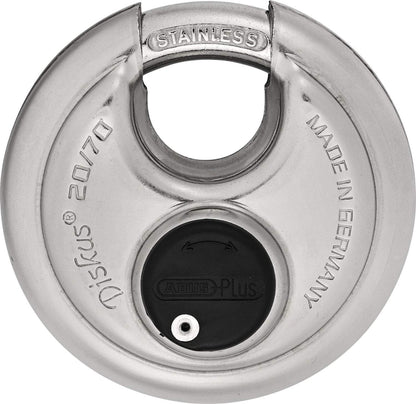 ABUS 20/70 Heavy Duty Diskus Storage Padlock with 2 Keys for Storage, Outdoor, Commercial, 2.75in (70mm) Wide, Keyed Alike 161262