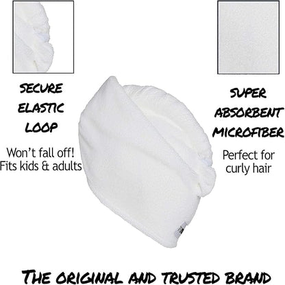 Turbie Twist 2-Pack Extra Long Microfiber Hair Towel for Beauty, Travel, Gifting - Hair Wrap Turban for Long & Thick Hair - Premium Personal Care - White & White