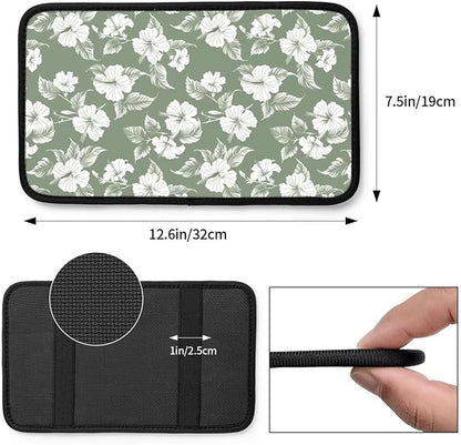 Hibiscus Flower Print Center Console Cover Tropical Floral Comfortable Armrest Pad Protector Car Accessories, Green Scratch Resistant Middle Arm Rest Console Covers
