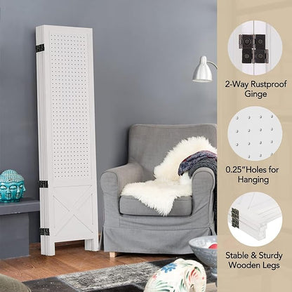 Wnutrees 4 Panel Pegboard Display, 5 Ft Wood Folding Privacy Screens Room