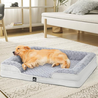 Orthopedic Dog Bed for Large Medium Sized, Washable Memory Foam Large Dog Bed, Medium Pet Sofa with Removable Cover, Washable Waterproof Pet Couch Beds(Grey, L)