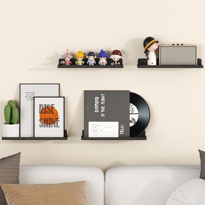 Lifewit Floating Shelves for Wall, 10 Pack Black Acrylic Shelf 15" Room Decor for Bookcase/Vinyl Record Display/Photo/Picture in Bedroom, Living Room, Bathroom, Kitchen Storage and Organization