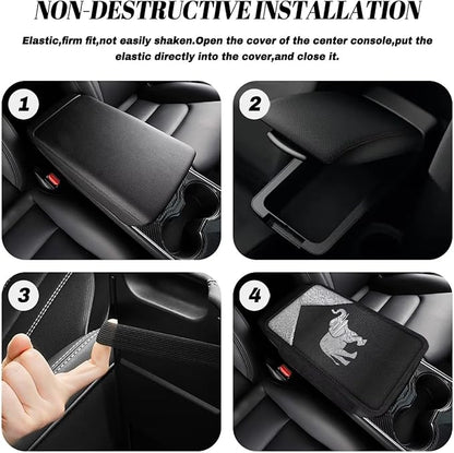 Metal-Like Elephant Print Center Console Covers for Cars Waterproof Car Armrest Seat Box Cover Cushion Anti-Slip Auto Center Console Pad Car Interior Accessories Protector