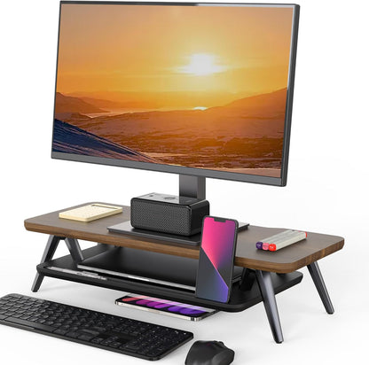 Fenge Monitor Stand, Monitor Stands Riser for Desk, 23.6 Inch Wood Desk Shelf with Storage Organizer and Cable Management for Office Desk Accessories