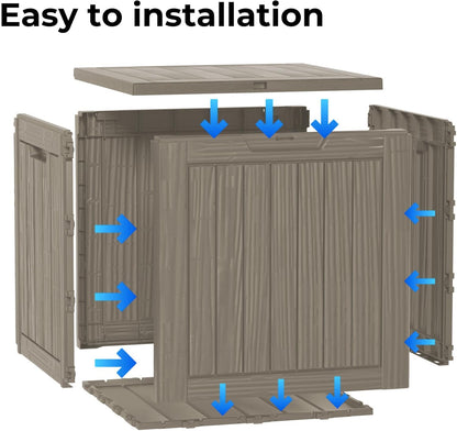 35 Gallon Outdoor Storage Box Waterproof Lockable Resin Deck Box Large, Patio Storage Bin for Pool Accessories Cushion Furniture, Garden Tools, UV-Resistant Outside Delivery Grey