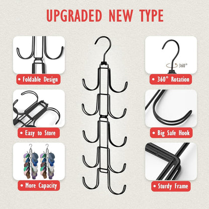 Hat Organizer for Closet, Collapsible Caps Rack with 10 Rotatable Large Hooks, Holds Up to 40 Baseball Caps, Metal Space Saving Hat Hanger for Display, Storage and Closet Organizers, Black