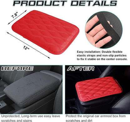 x xotic tech Car Center Console Cushion Pad, Universal Waterproof Leather Armrest Seat Box Cover Protector Auto Interior Accessories for Most Cars, SUV, Truck 7.8" x 12" (Red)