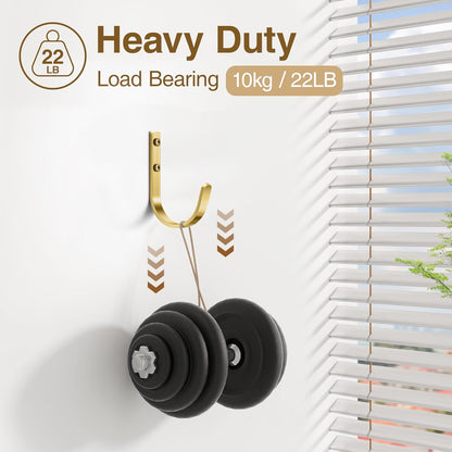 Wall Hooks for Hanging Towel/Coat - 22LB Screw in Metal Hanger Wall Mount, for Outdoor, Closet, Door, Bathrooms, for Backpack, Robe, Brushed Gold 5 Pack