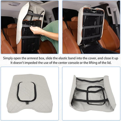 Aunginsy Leather Center Console Armrest Cover Compatible with Toyota Tundra 2014-2021, Car Middle Console Cushion Lid Pad Waterproof Protector, Armrest Seat Box Cover with Storage Bag Accessories