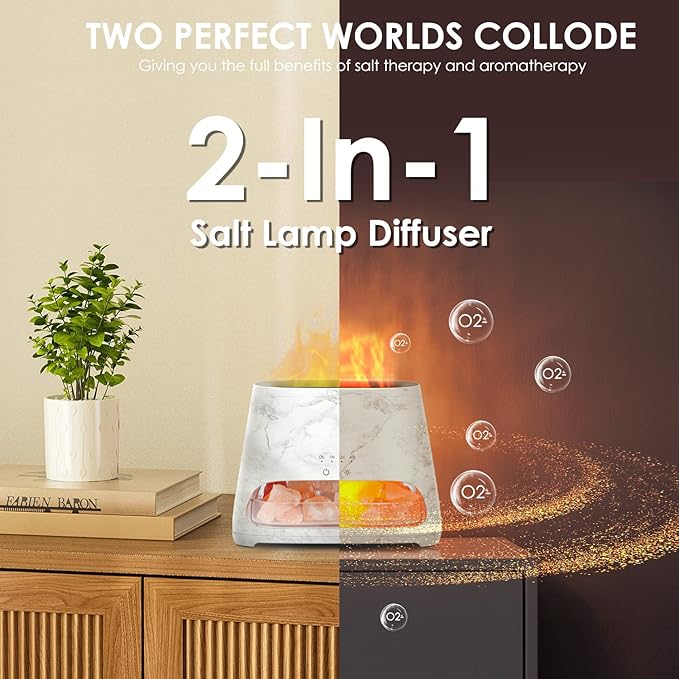 SALKING 2-in-1 Ultrasonic Essential Oil Diffuser & Himalayan Salt Lamp
