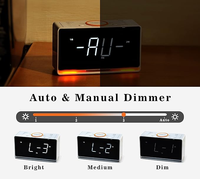 iTOMA Alarm Clock Radio, 1.4" White LED Display Clock