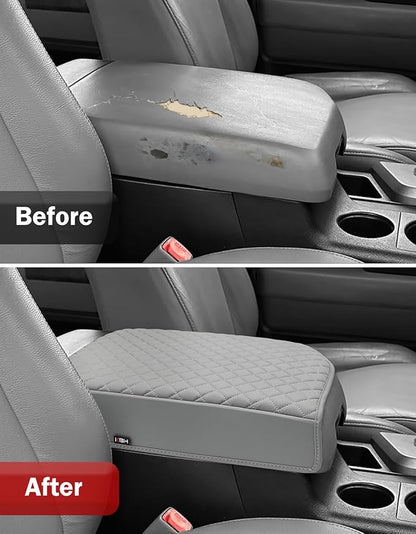 KBH Center Console Armrest Cover for 2007-2013 Toyota Tundra & 2008-2022 Sequoia, Vinyl Leather, Middle Console Lid Protector Arm Rest Cushion Pad, Interior Accessories, Anti-Scratch, Gray