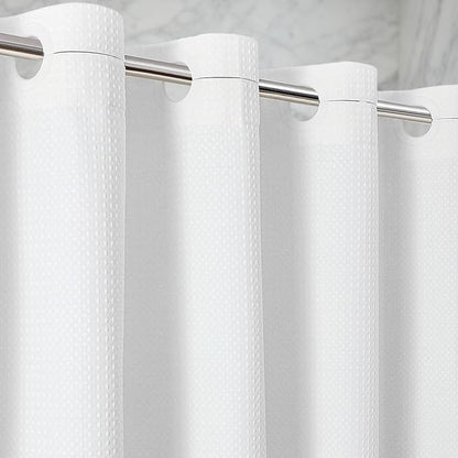 Zemyovia White Waterproof No Hooks Waffle Shower Curtain, 260GSM Heavy Duty Fabric, with 10 Durable Split Grommets, Luxury Hotel Spa Style for Bathroom, Machine Washable, 74 x 72 Standard Size
