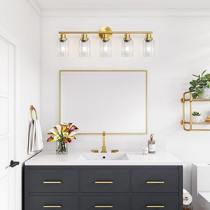 Guliaofo 5-Light Bathroom Vanity Lights, E26 Modern Brushed Gold Bathroom Light