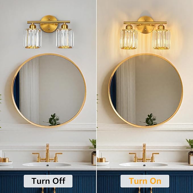 FDPBY Modern 2 Light Crystal Vanity Light, Brushed Gold Vertical Bathroom Light
