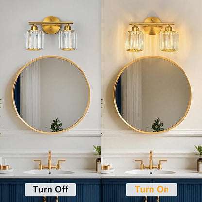 FDPBY Modern 2 Light Crystal Vanity Light, Brushed Gold Vertical Bathroom Light