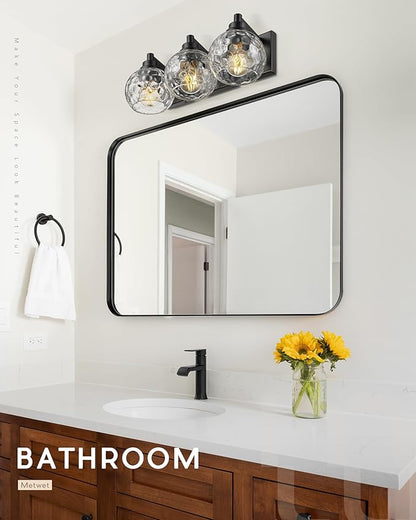 METWET Bathroom Light Fixtures Over Mirror, 3-Light Matte Black Vanity Light