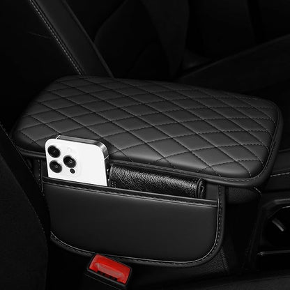 Center Console Cover for TL: Armrest Cover for Car with 2 Storage Bags - Scratch & Wear Resistant & Waterproof Leather Console Cover,Anti-Scratch Auto Armrest Pad Accessory （Black