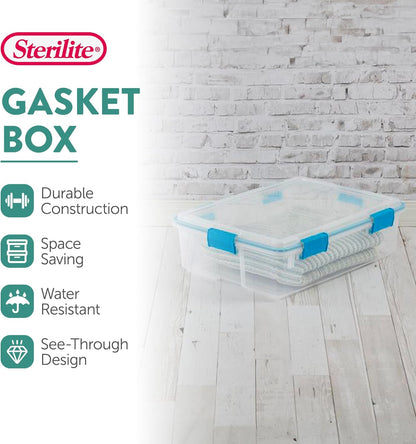 Sterilite 16-Pack Gasket Box, Weather-Resistant Storage Bins with Latching Lids, 37 Quart - Heavy-Duty Organizing Containers for Closet, Bathroom, and Office