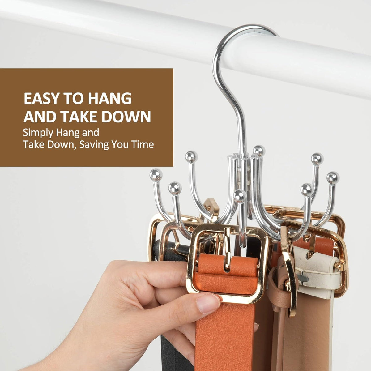 ZEDODIER Belt Hanger, Belt Organizer for Closet, Keeping Belts Visible and in Good Condition, Hanging Tie Rack Holder, Closet Organizers and Storage, Silver