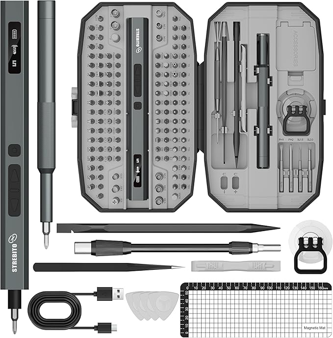 STREBITO Electric Screwdriver Upgraded 155 in 1 Mini Electric Cordless