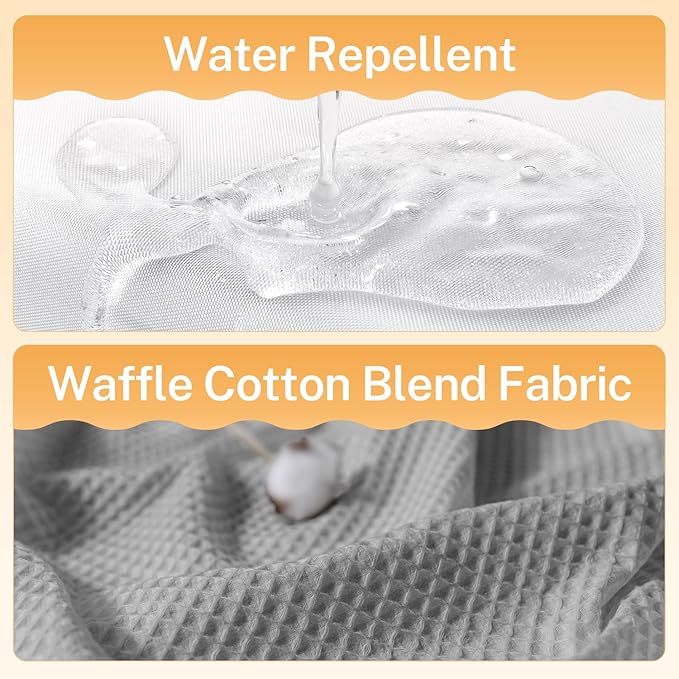 River Dream Gray Fabric Shower Curtain Set, Cotton Blend, Waffle Weave, with Snap in Replacement Liner，71 x 74 inches